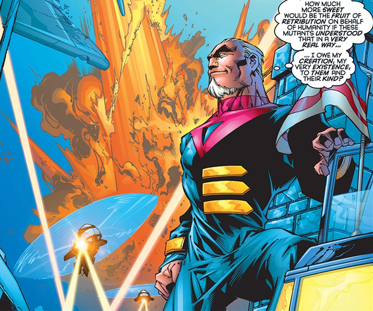 Bastion gloats over his victory over the X-Men in Operation: Zero Tolerance, from 1997. Art by Carlos Pacheco.