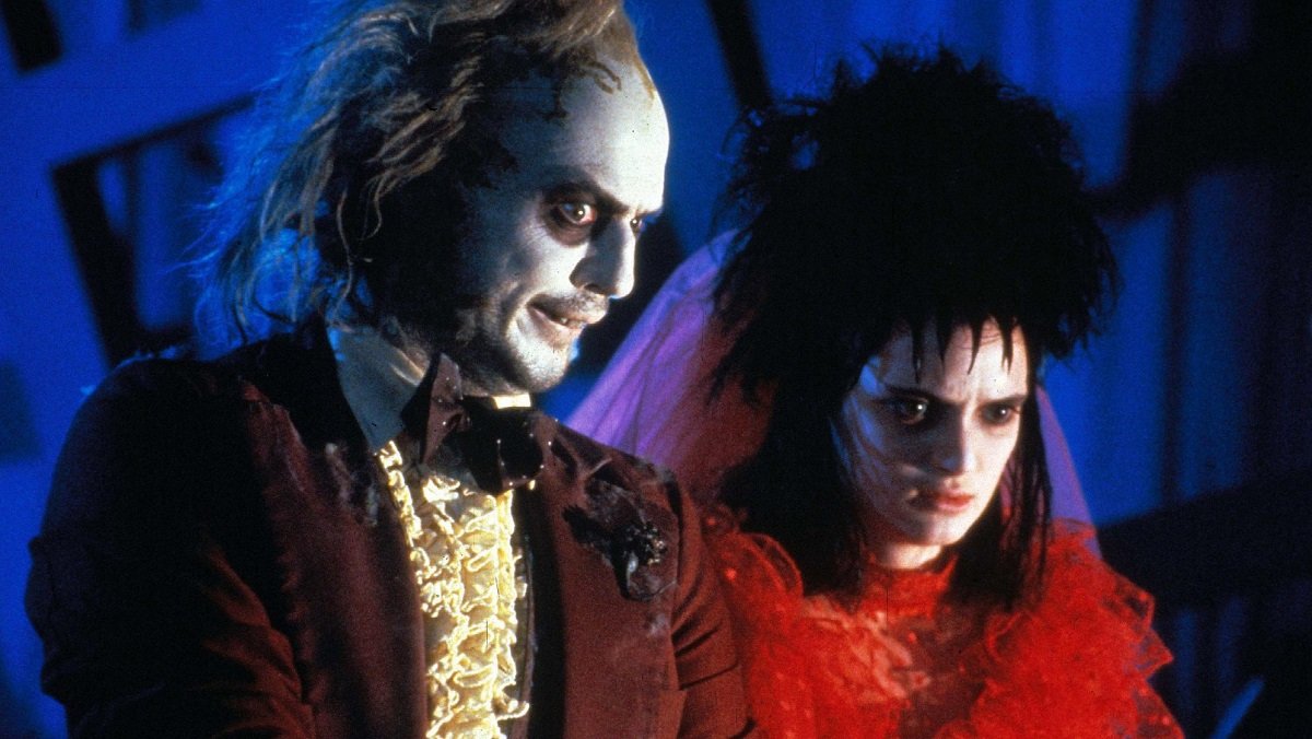 Michael Keaton as Beetlejuice and Winona Ryder as Lydia Deetz in Tim Burton's original Beetlejuice.