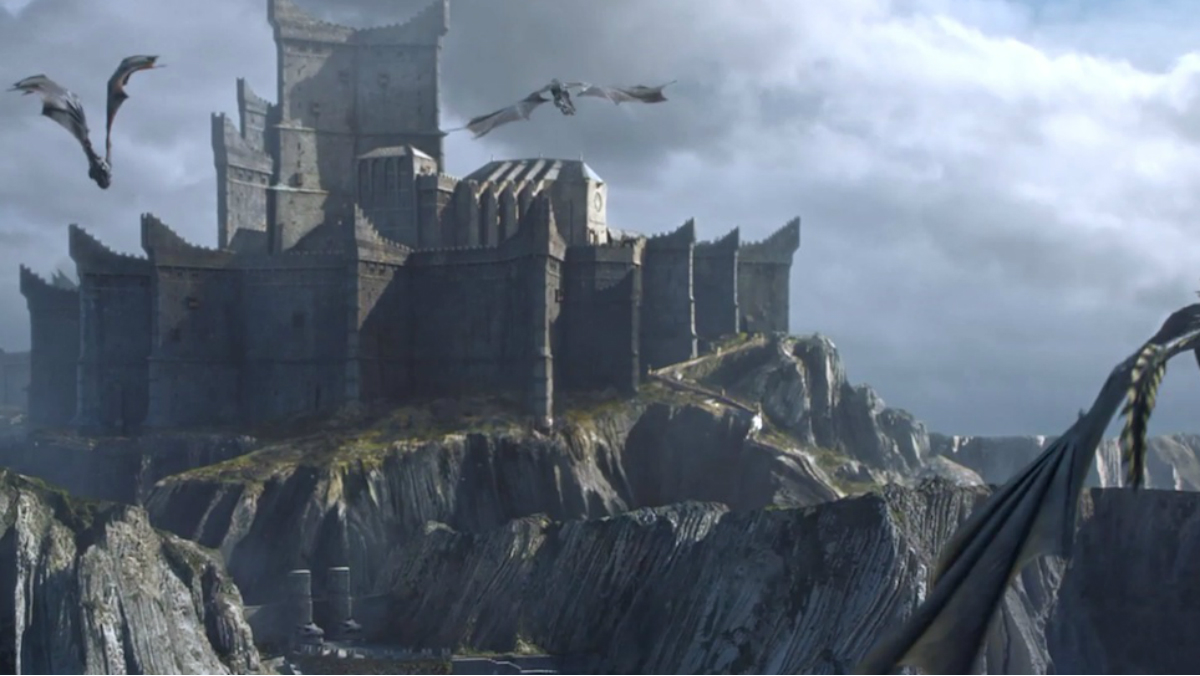 Dragons fly over Dragonstone on Game of thrones