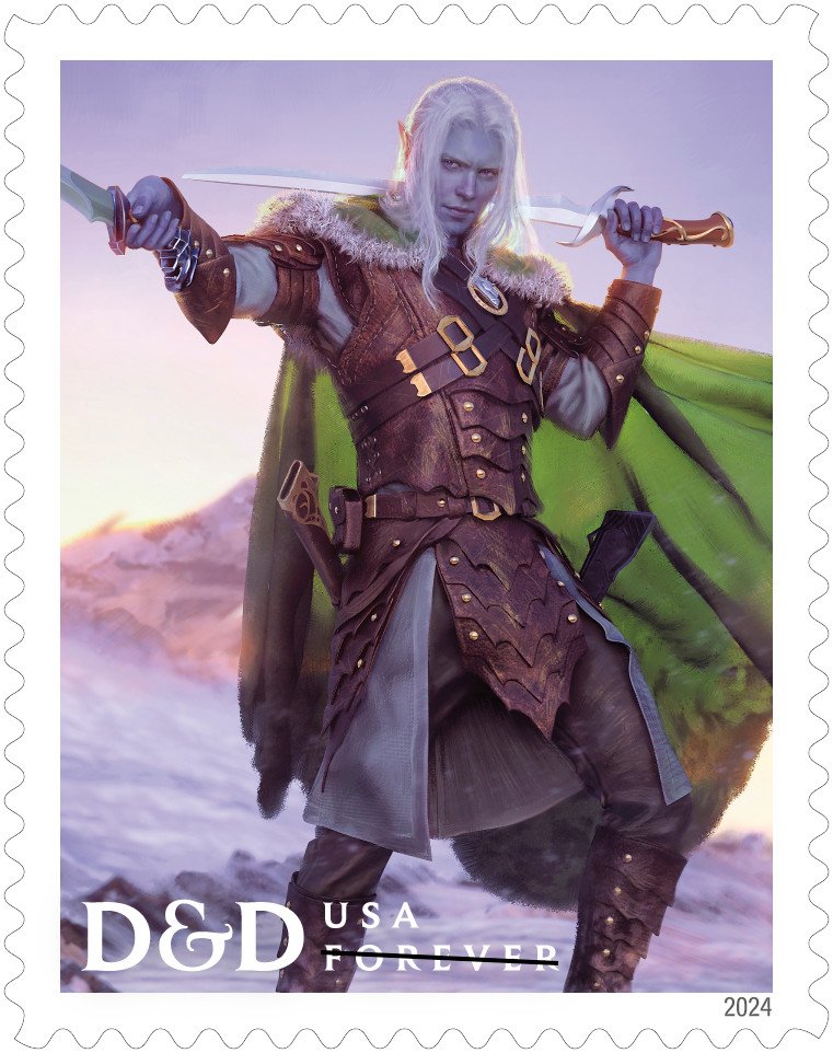 Drizzt Do’Urden, the heroic drow ranger featured in dozens of novels and numerous Du0026D gaming materials since 1988, stands against a wintry backdrop. Drizzt is known for breaking from an evil cult in the Underdark in favor of heroism and friendship on the surface.