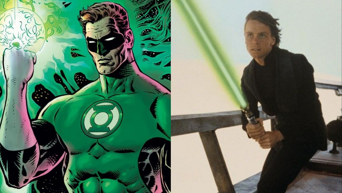 Green Lantern Hal Jordan (art by Liam Sharp) and Mark Hamill as Luke Skywalker in Return of the Jedi.