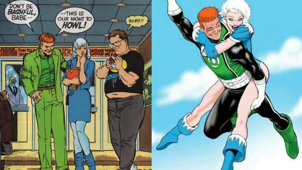 Guy Gardner and fellow Justice Leaguer Ice, his sometime love interest (art by Kevin Maguire). 