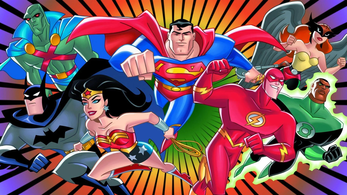 The original seven heroes of the animated Justice League