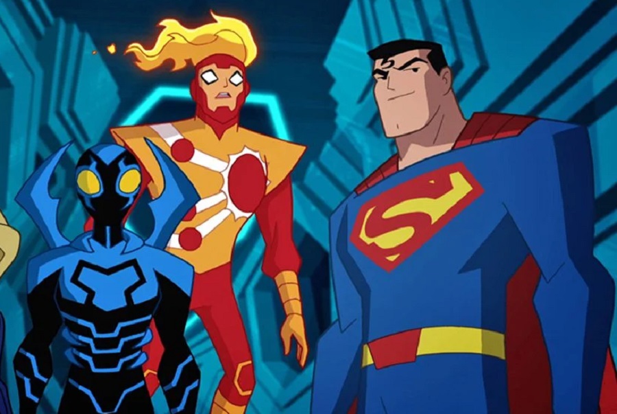 Blue Beetle and Firestorm with Superman.