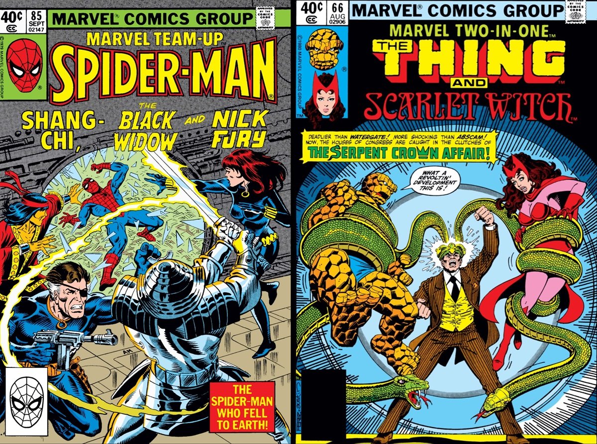 Covers for Marvel Team Up and Marvel: Two in One from the '70s.