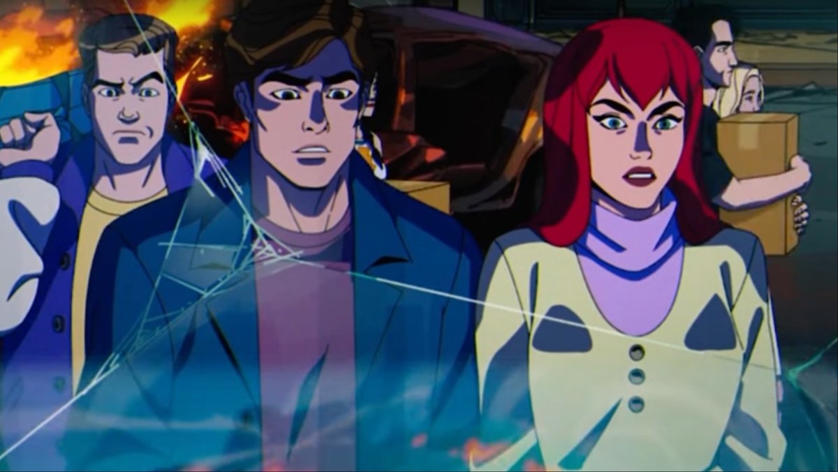 Peter Parker, MJ Watson, and Flash Thompson in the season finale of X-Men '97 season one.