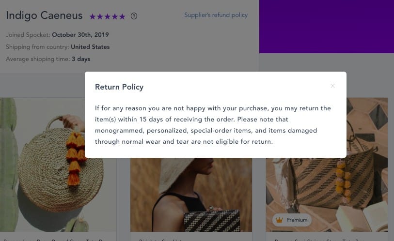 Spocket return policy example