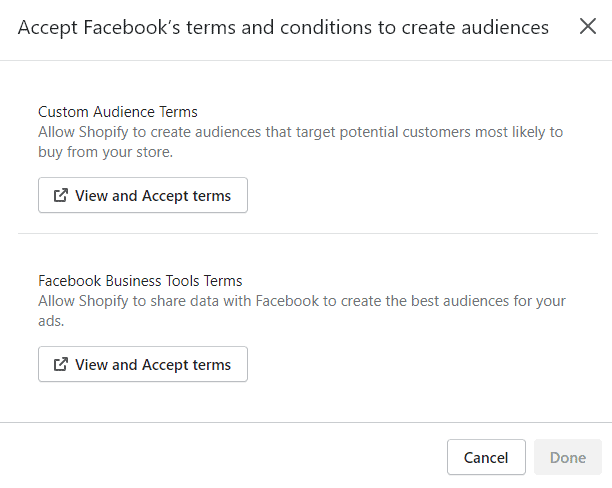 Accept Facebook terms and condition