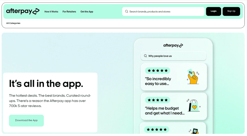 Home page of Afterpay