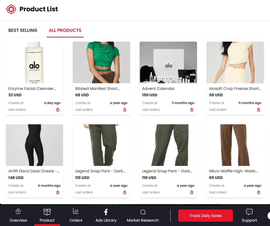 Ali hunter browser extension's product listing