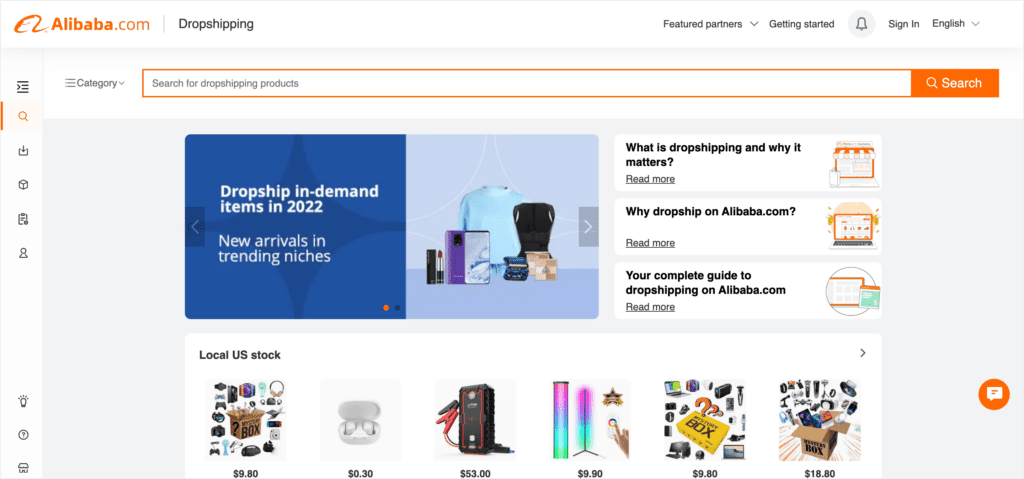 Alibaba dropshipping homepage