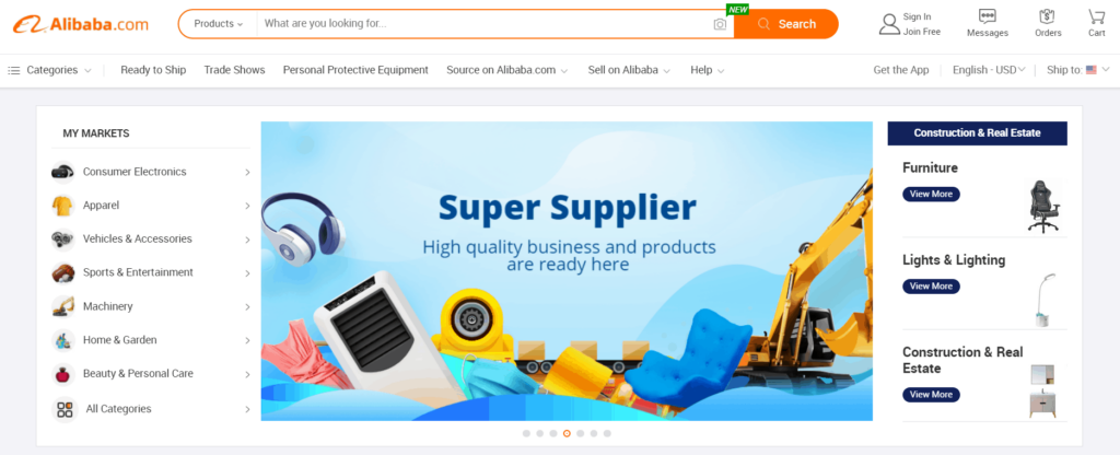 Homepage of Alibaba