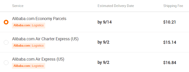 Alibaba shipping options