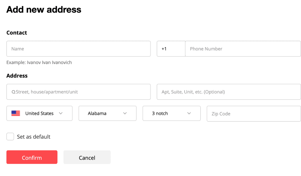 AliExpress adding customer address