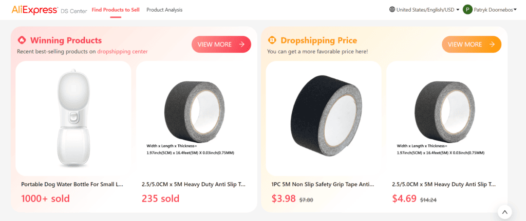 AliExpress Dropshipping Center homepage
