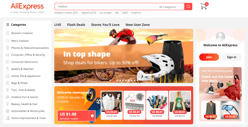 AliExpress private label dropshipping supplier homepage