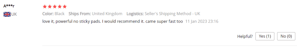 AliExpress happy review from product shipped from the UK