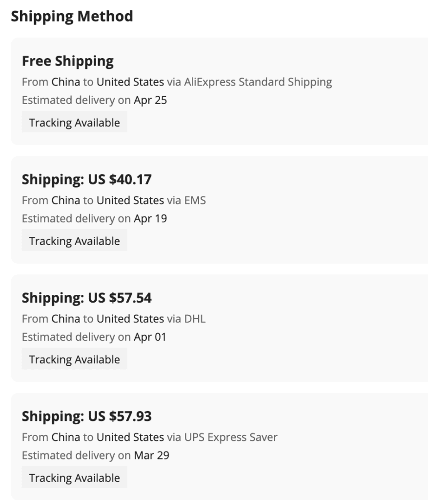 AliExpress shipping options