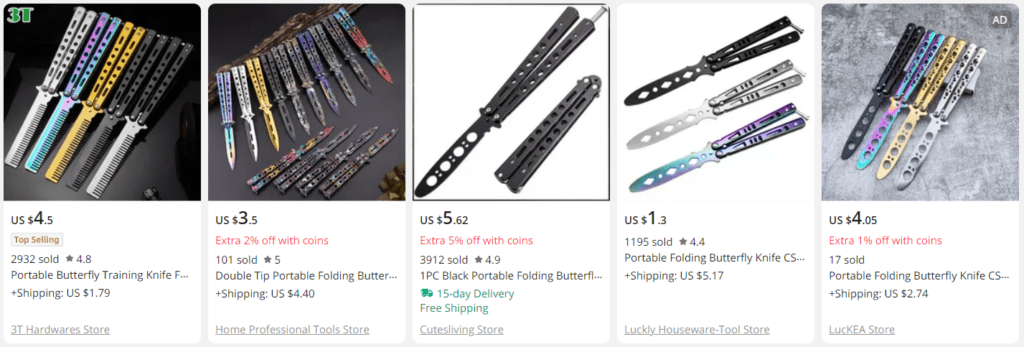 Trainer knives on AliExpress