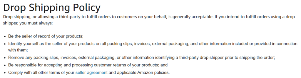Amazon's dropshipping policy