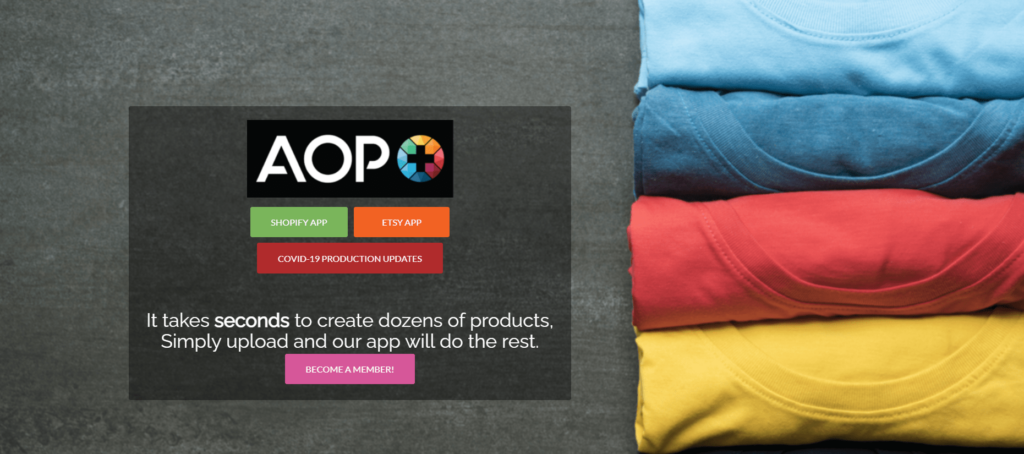 AOP+ private label print on demand supplier homepage