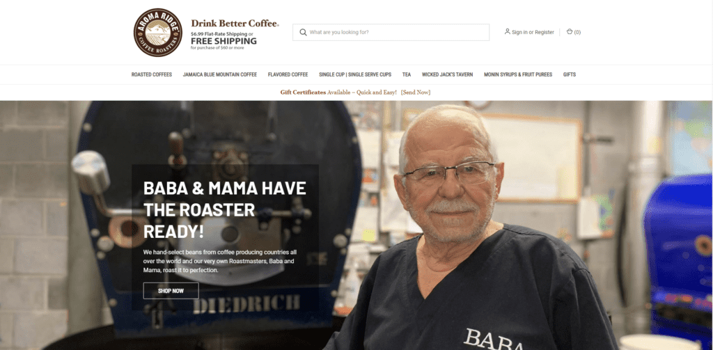 Aroma Ridge Coffee Roasters homepage