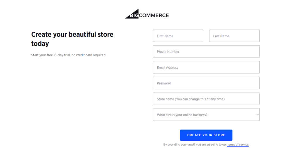 BigCommerce sign up process