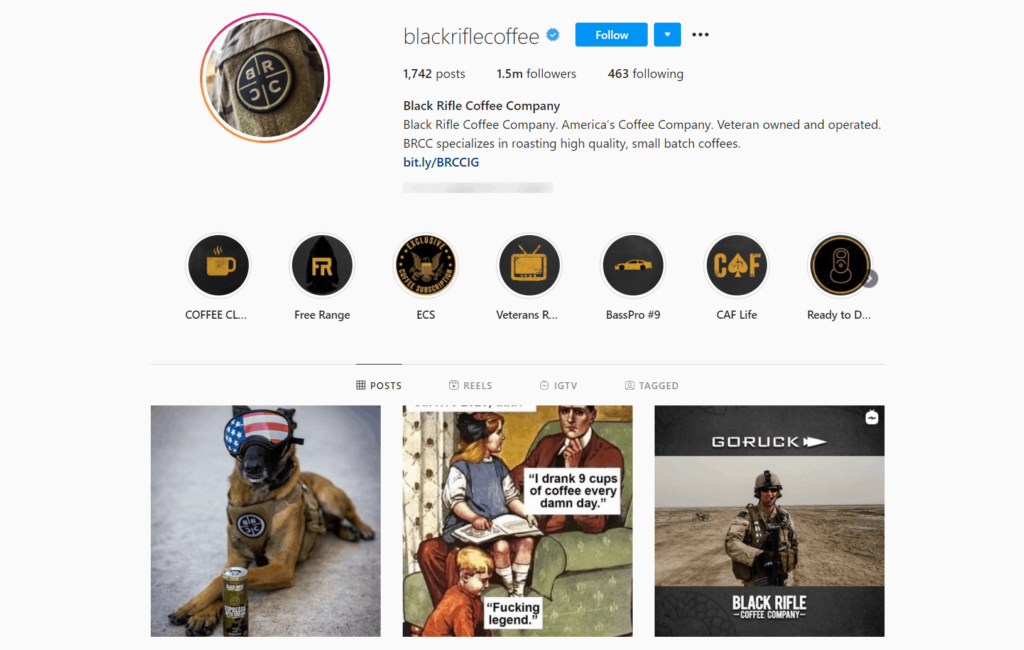 Black Rifle Coffe Ecommerce Store Instagram Account Examples