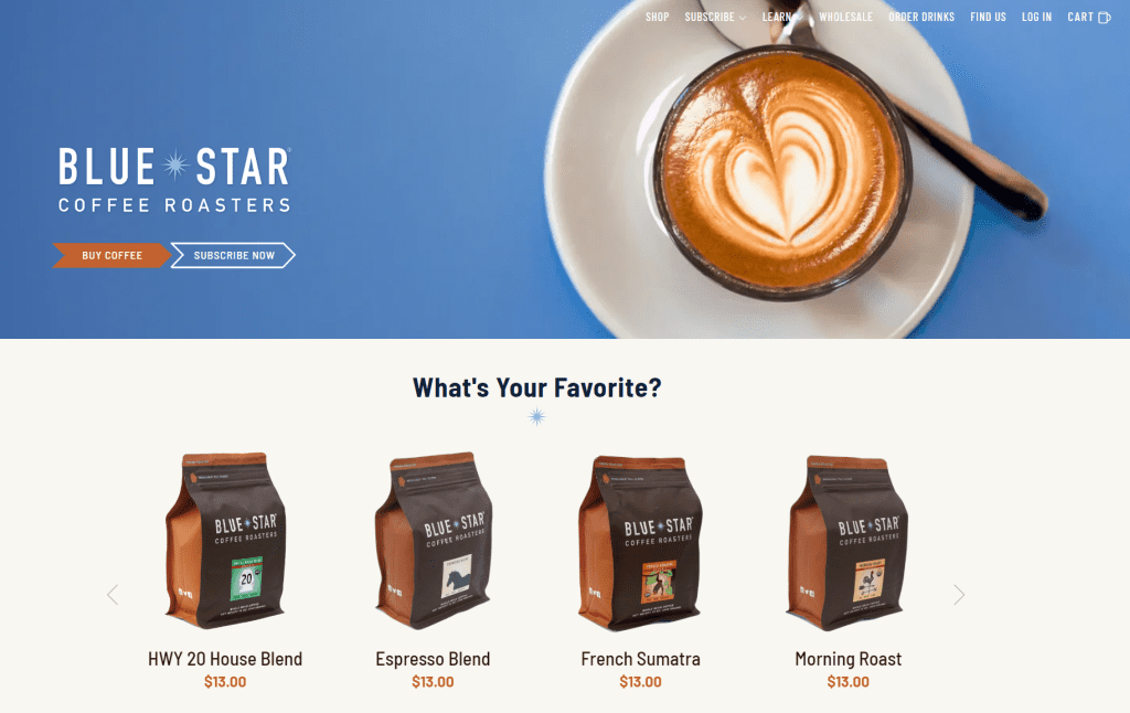 Blue Star Coffee Roasters homepage