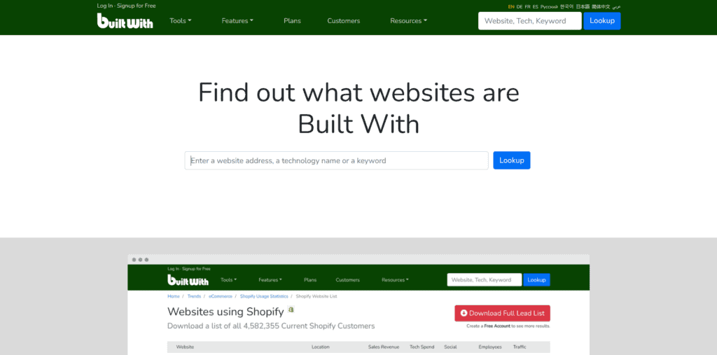 BuiltWith homepage