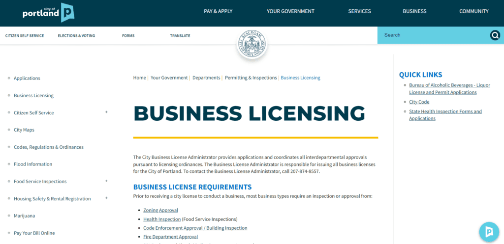 Business licensing requirements in Portland