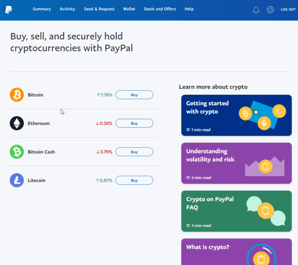 Buy, sell, and hold cryptocurrencies with PayPal