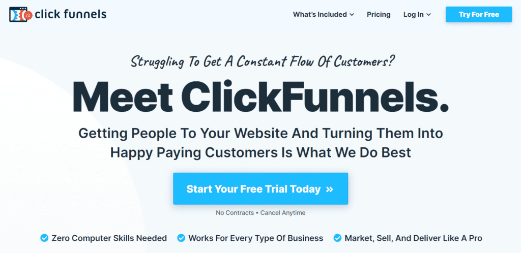 Home page of ClickFunnels