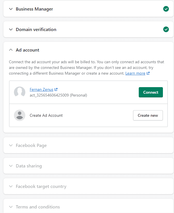 Connect ad account section