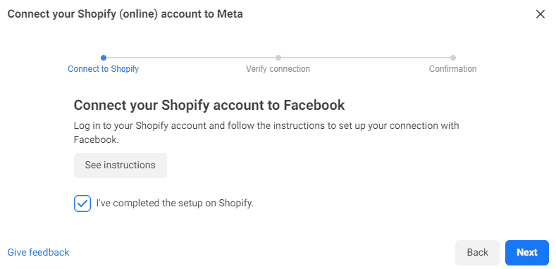 Connect your Shopify account to Facebook