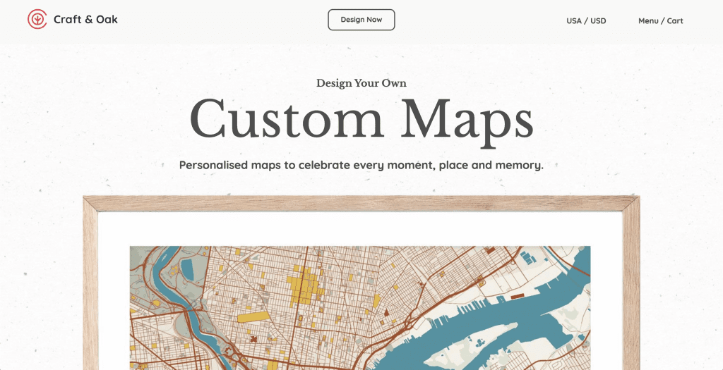 custom maps craft & oak homepage