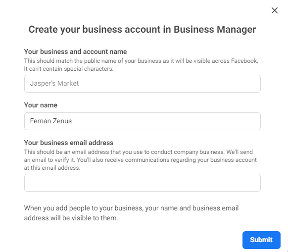Create business account