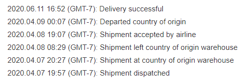 An example of an ePacket delivery tracking in 2020