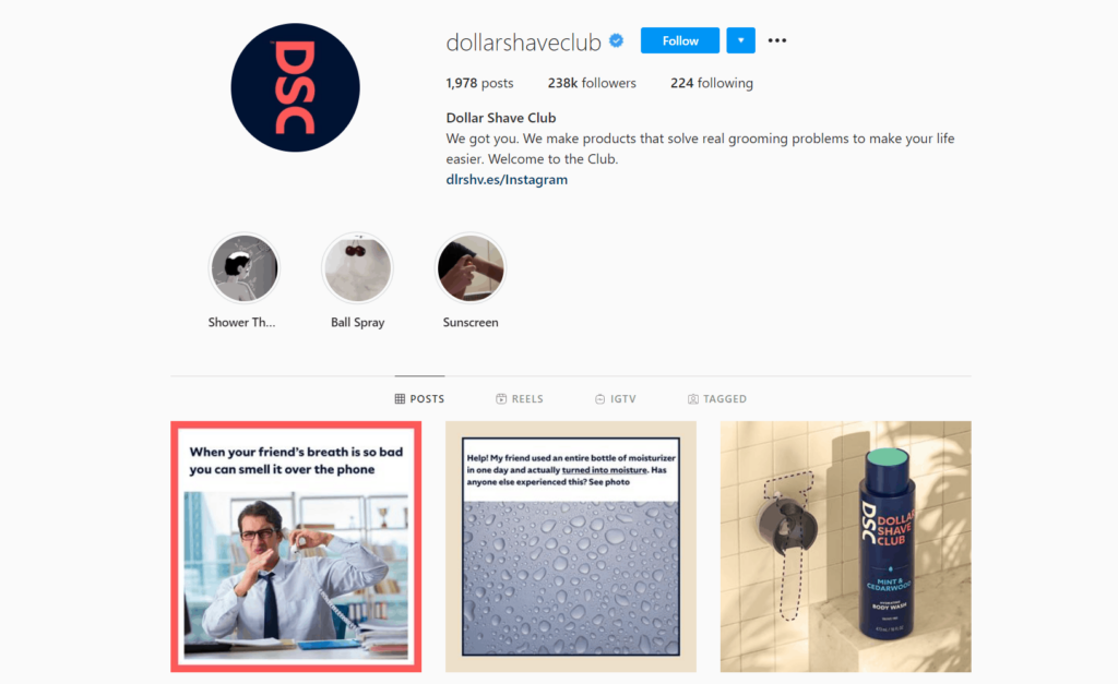 Dollar Shave Club Ecommerce Store Instagram Account Examples
