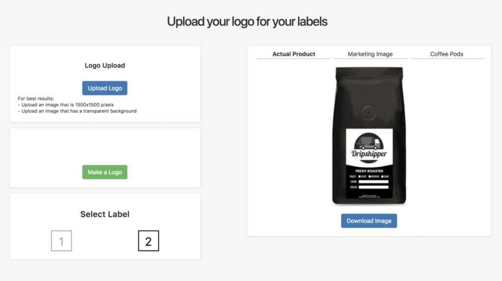 Create your own coffee packaging using Dripshipper