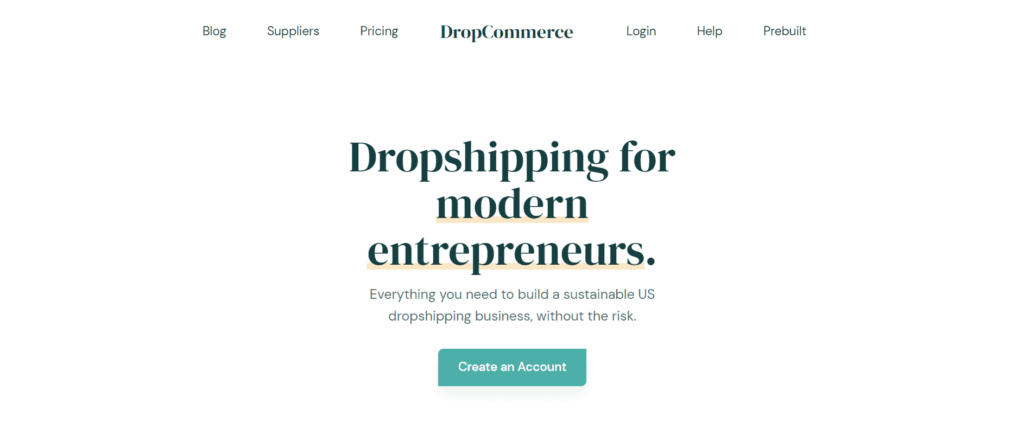 Homepage of DropCommerce