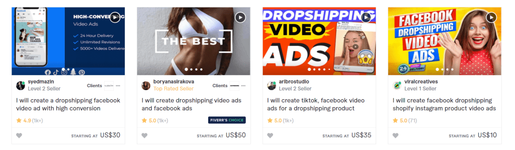 Fiverr services for creating dropshipping ads (marketing)