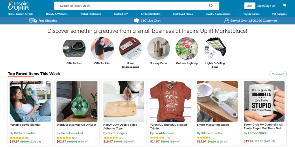 Shopify dropshipping store examples: Inspire Uplift