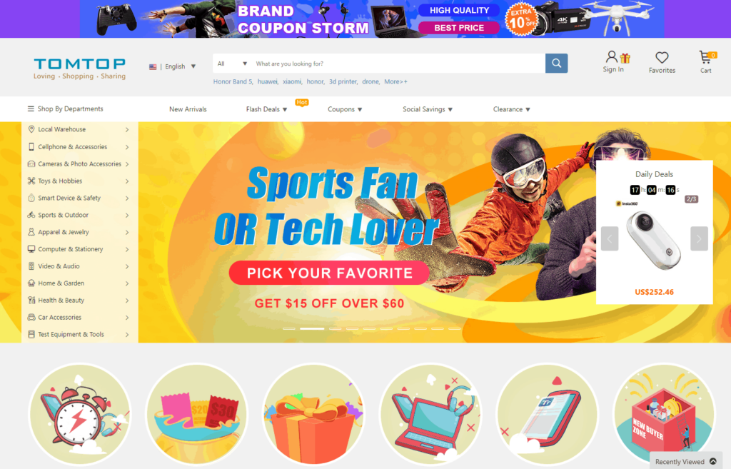 Homepage of Tomtop