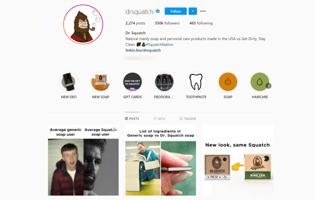 Dr. Squatch Ecommerce Store Instagram Account Examples