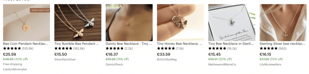 Search result for bee necklace products on Etsy
