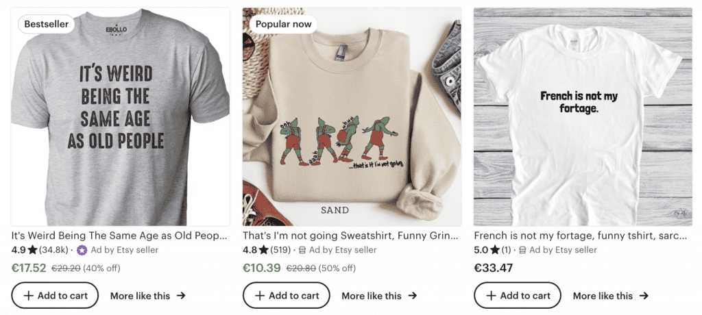Humorous shirts on Etsy