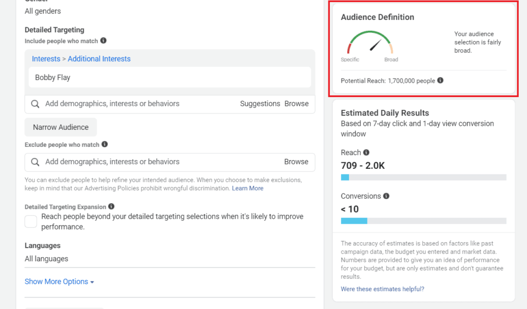 Facebook Audience size definition
