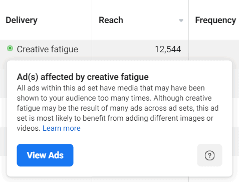 Facebook creative fatigue notification