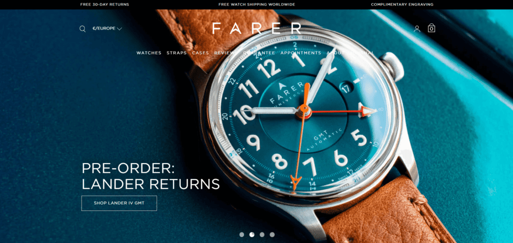 Farer watches homepage